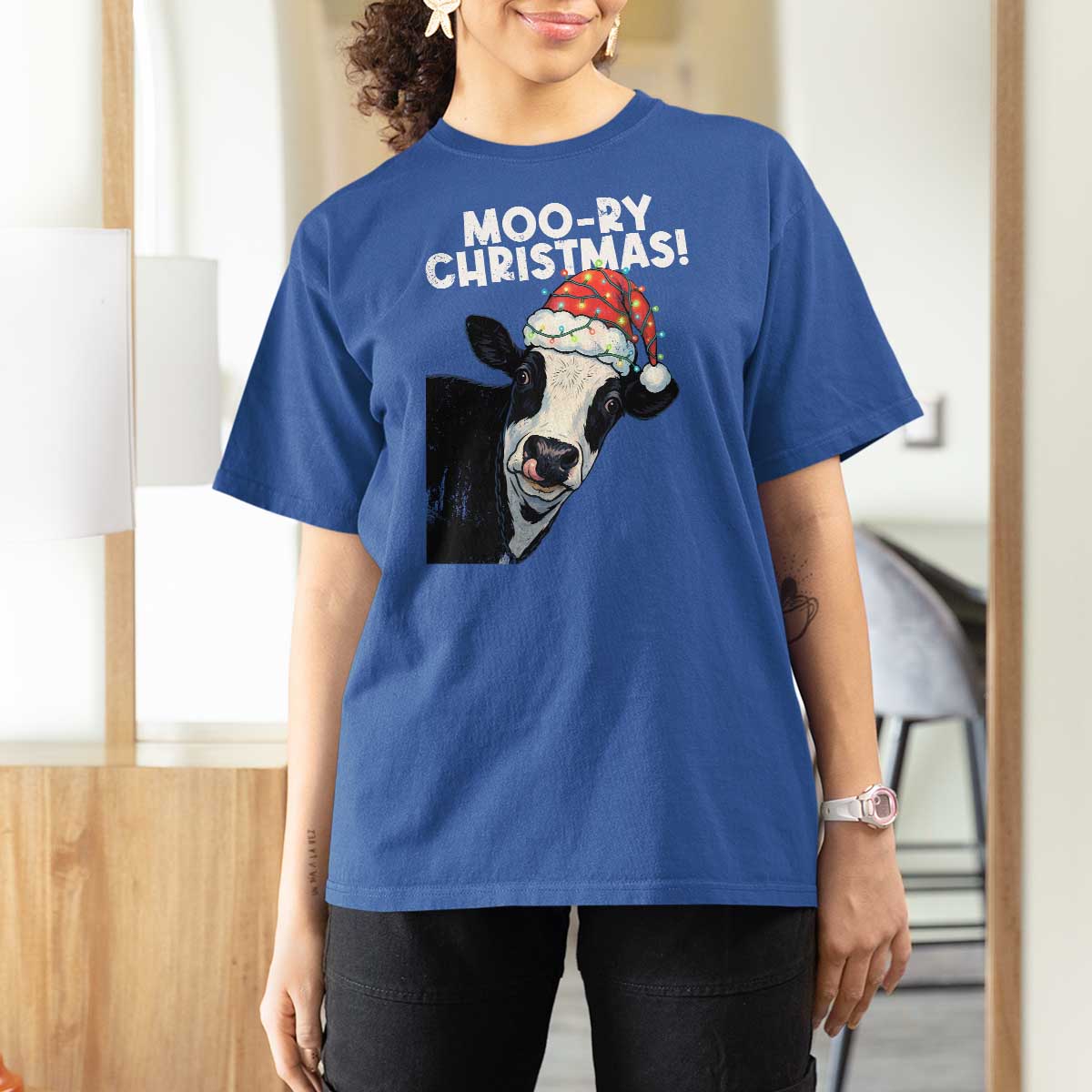 Christmas Cow T Shirt For Women Funny Moo Ry Christmas Farmer Gift - Wonder Print Shop