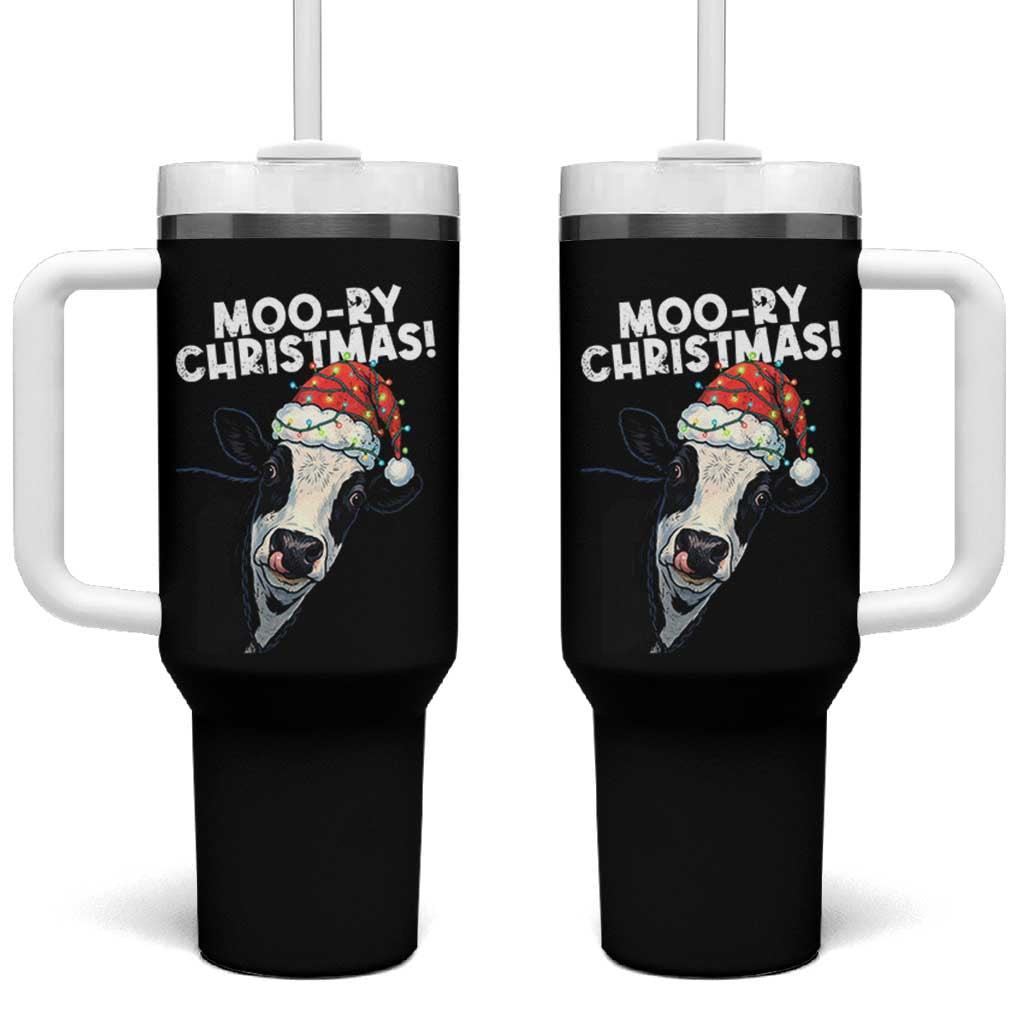 Christmas Cow Tumbler With Handle Funny Moo Ry Christmas Farmer Gift - Wonder Print Shop