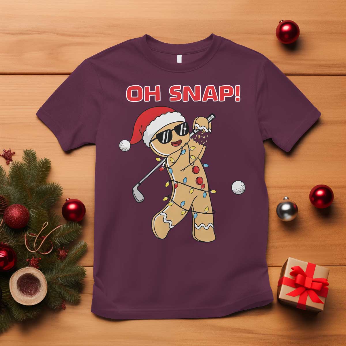 Oh Snap Gingerbreadman Golfer T Shirt Funny Golf Christmas Golfing Pajamas - Wonder Print Shop