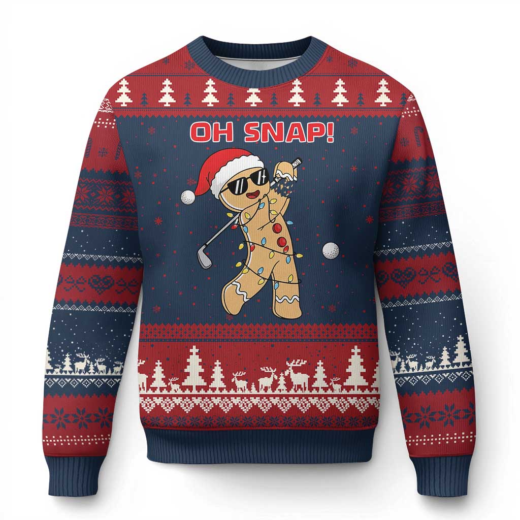 Oh Snap Gingerbreadman Golfer Ugly Christmas Sweater Funny Golf Xmas Golfing Pajamas - Wonder Print Shop