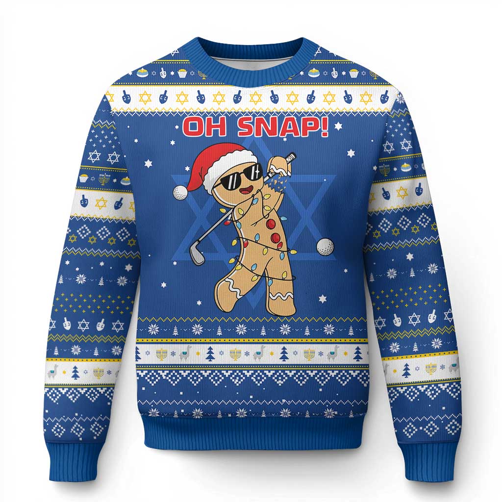 Oh Snap Gingerbreadman Golfer Hanukkah Ugly Sweater Funny Golf Christmas Golfing Pajamas - Wonder Print Shop