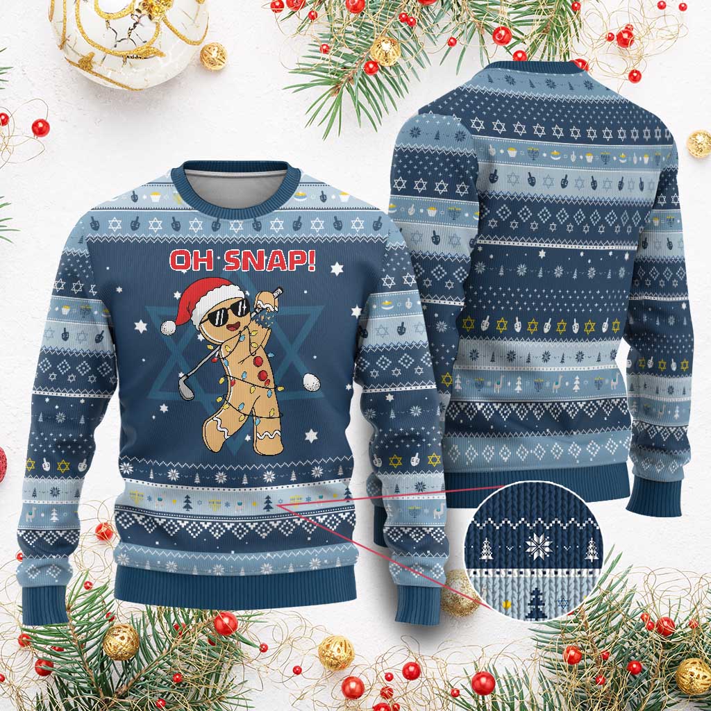 Oh Snap Gingerbreadman Golfer Hanukkah Ugly Sweater Funny Golf Christmas Golfing Pajamas - Wonder Print Shop