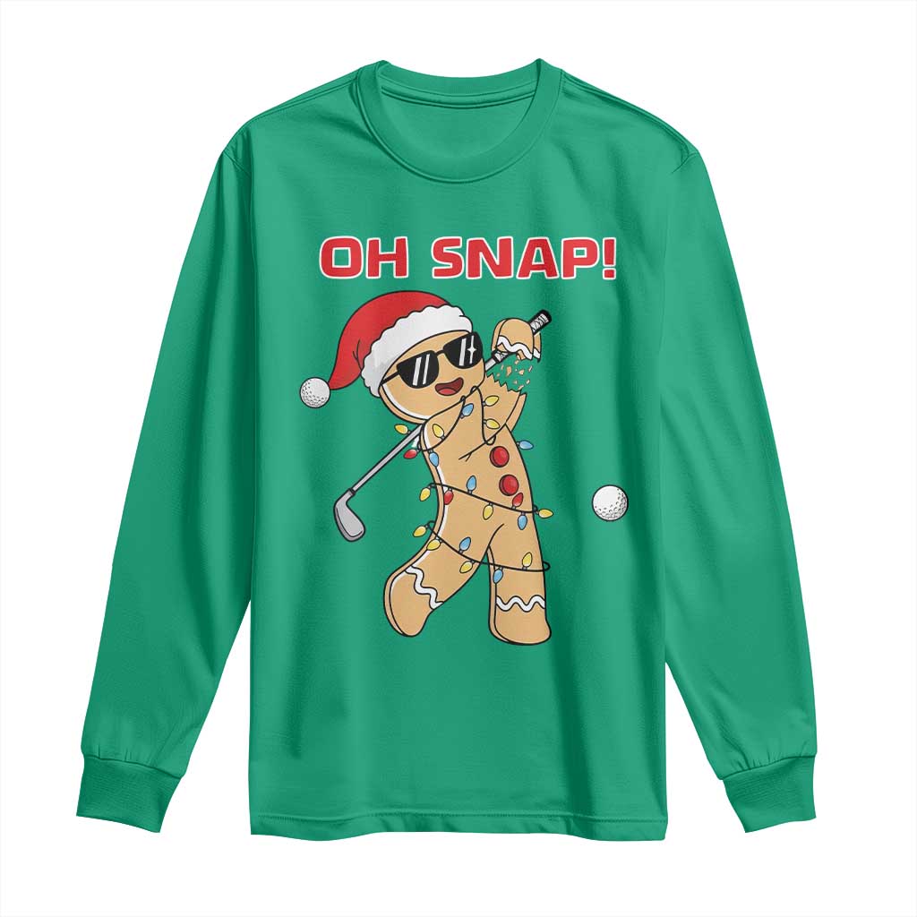 Oh Snap Gingerbreadman Golfer Long Sleeve Shirt Funny Golf Christmas Golfing Pajamas - Wonder Print Shop
