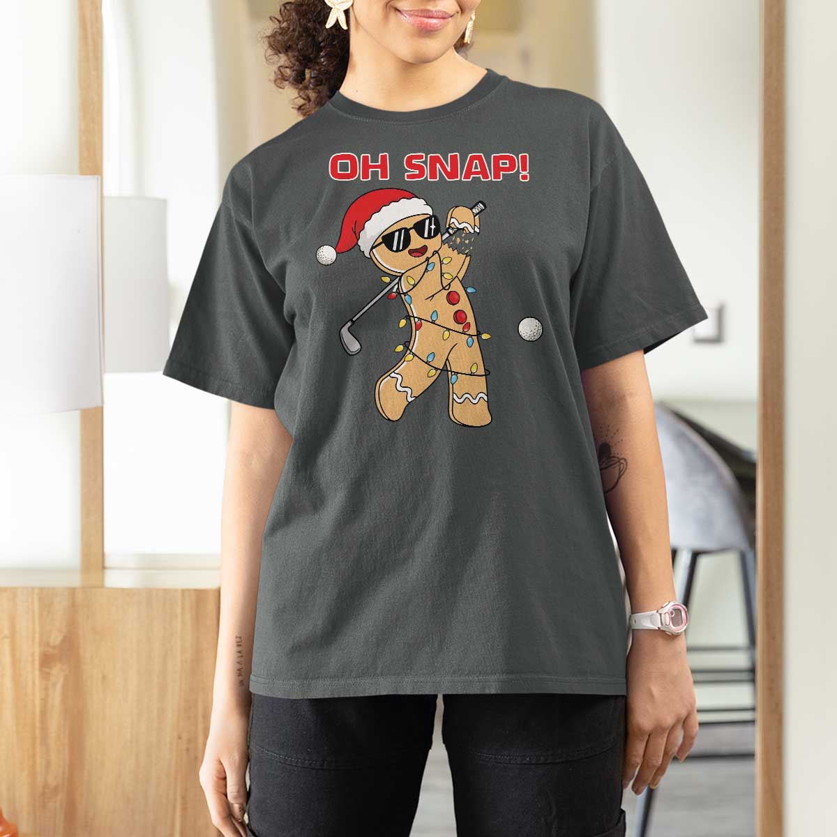 Oh Snap Gingerbreadman Golfer T Shirt For Women Funny Golf Christmas Golfing Pajamas - Wonder Print Shop