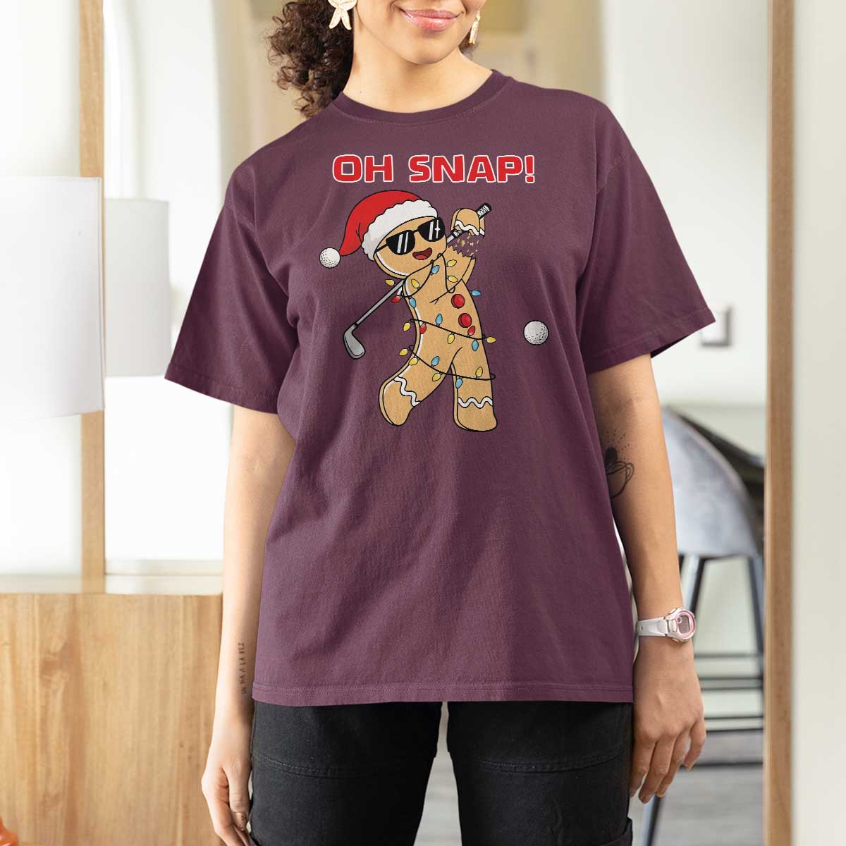 Oh Snap Gingerbreadman Golfer T Shirt For Women Funny Golf Christmas Golfing Pajamas - Wonder Print Shop