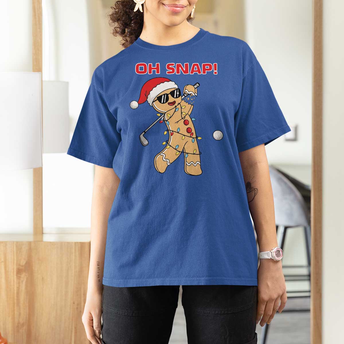 Oh Snap Gingerbreadman Golfer T Shirt For Women Funny Golf Christmas Golfing Pajamas - Wonder Print Shop