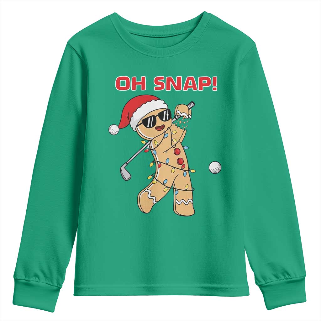 Oh Snap Gingerbreadman Golfer Youth Sweatshirt Funny Golf Christmas Golfing Pajamas - Wonder Print Shop