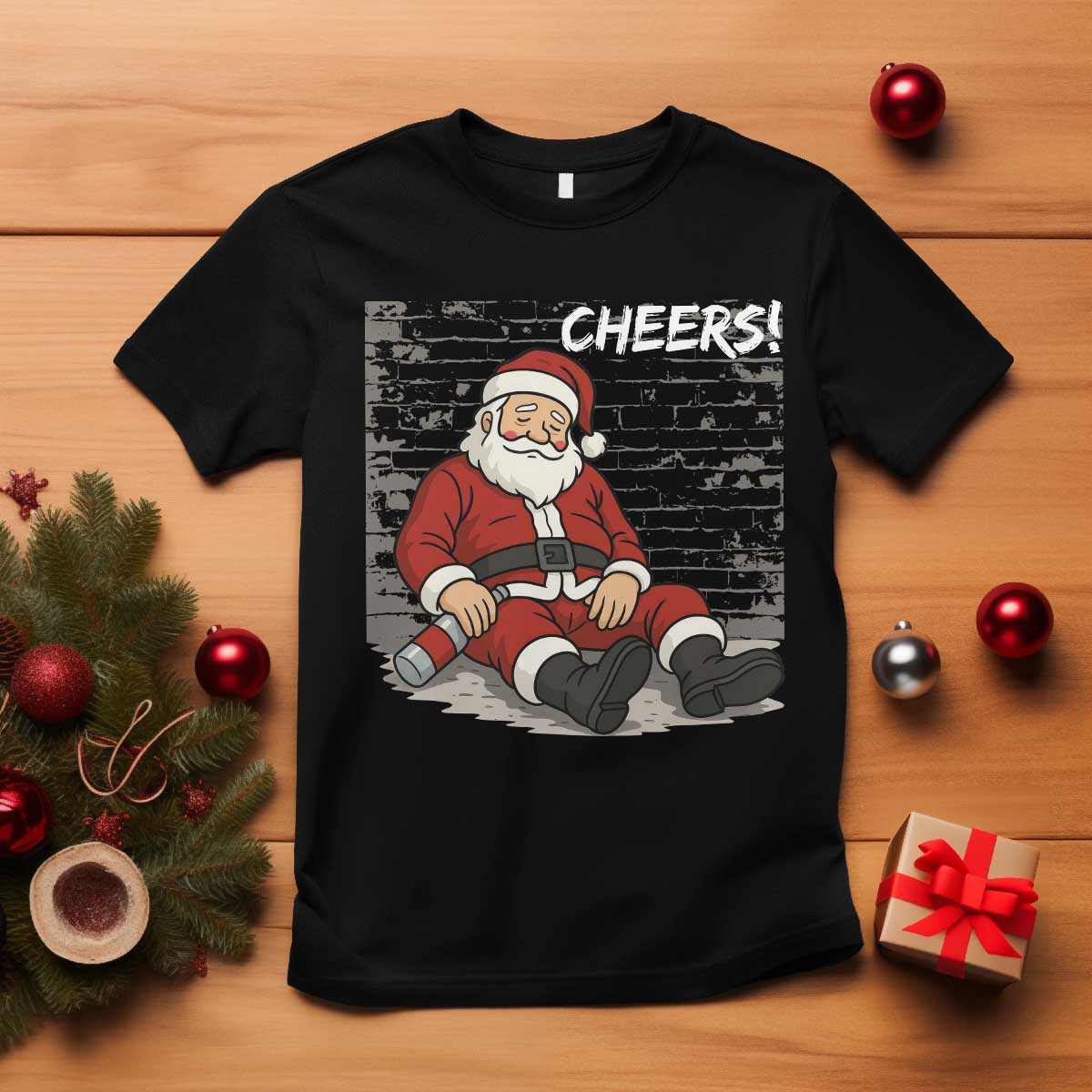 Funny Christmas Santa Claus Drinking Beer T Shirt Wonderful Time - Wonder Print Shop