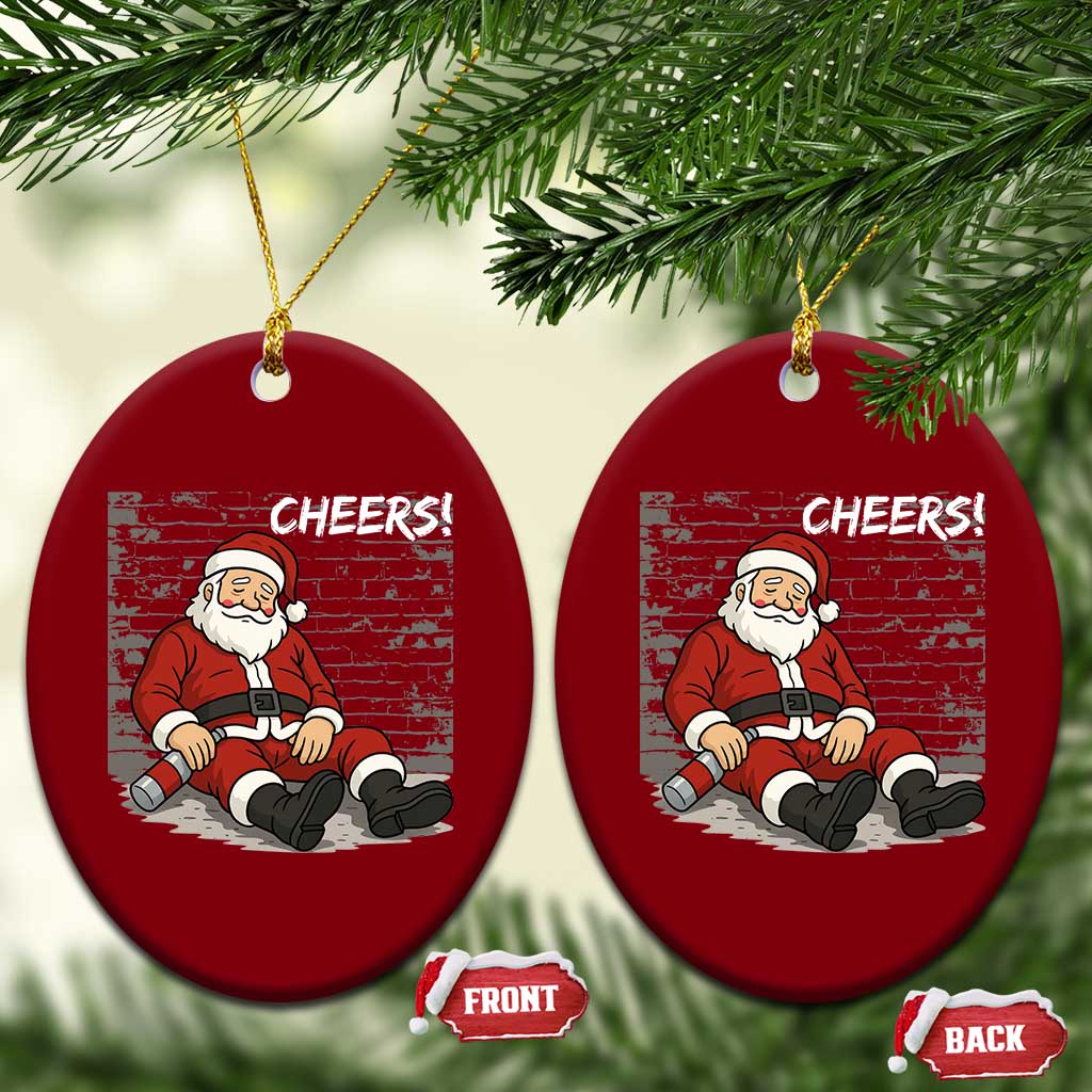 Funny Christmas Santa Claus Drinking Beer Ceramic Ornament Wonderful Time - Wonder Print Shop