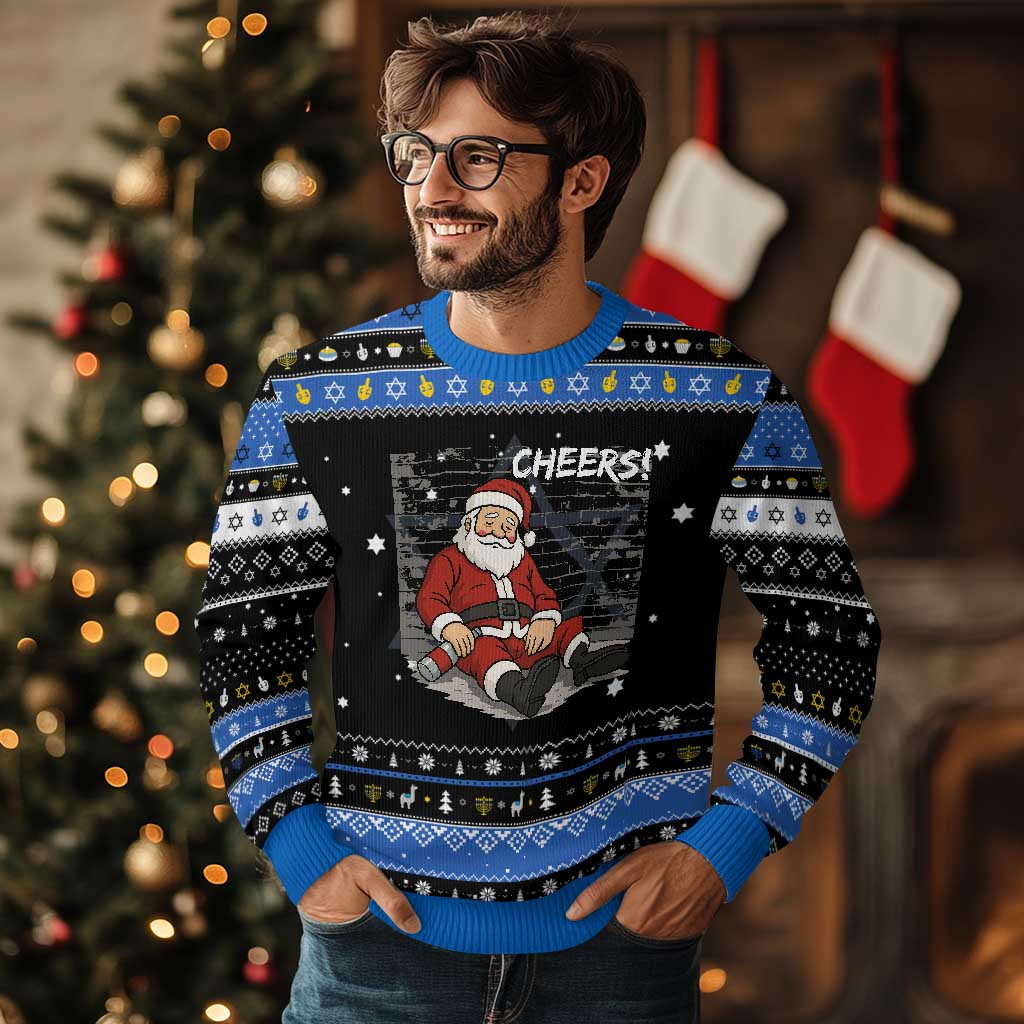 Funny Christmas Santa Claus Drinking Beer Hanukkah Ugly Sweater Wonderful Time - Wonder Print Shop
