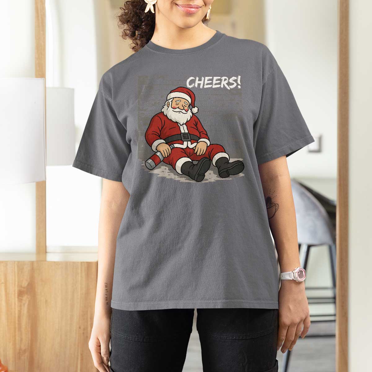 Funny Christmas Santa Claus Drinking Beer T Shirt For Women Wonderful Time - Wonder Print Shop