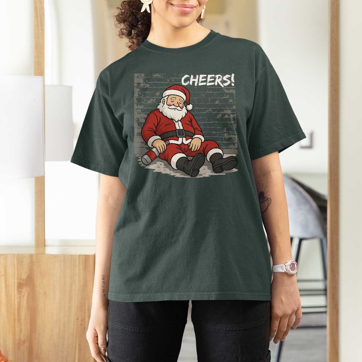 Funny Christmas Santa Claus Drinking Beer T Shirt For Women Wonderful Time - Wonder Print Shop
