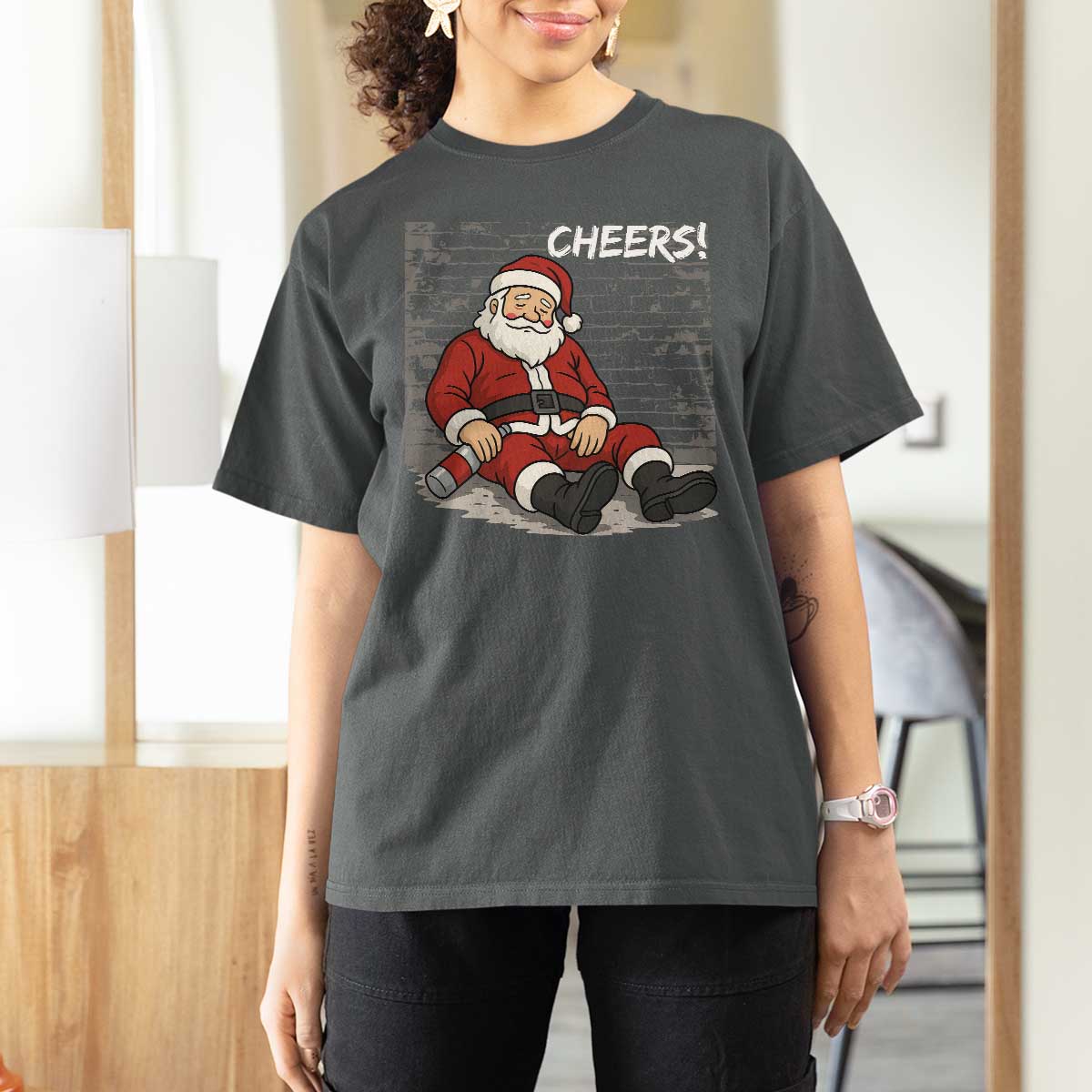 Funny Christmas Santa Claus Drinking Beer T Shirt For Women Wonderful Time - Wonder Print Shop