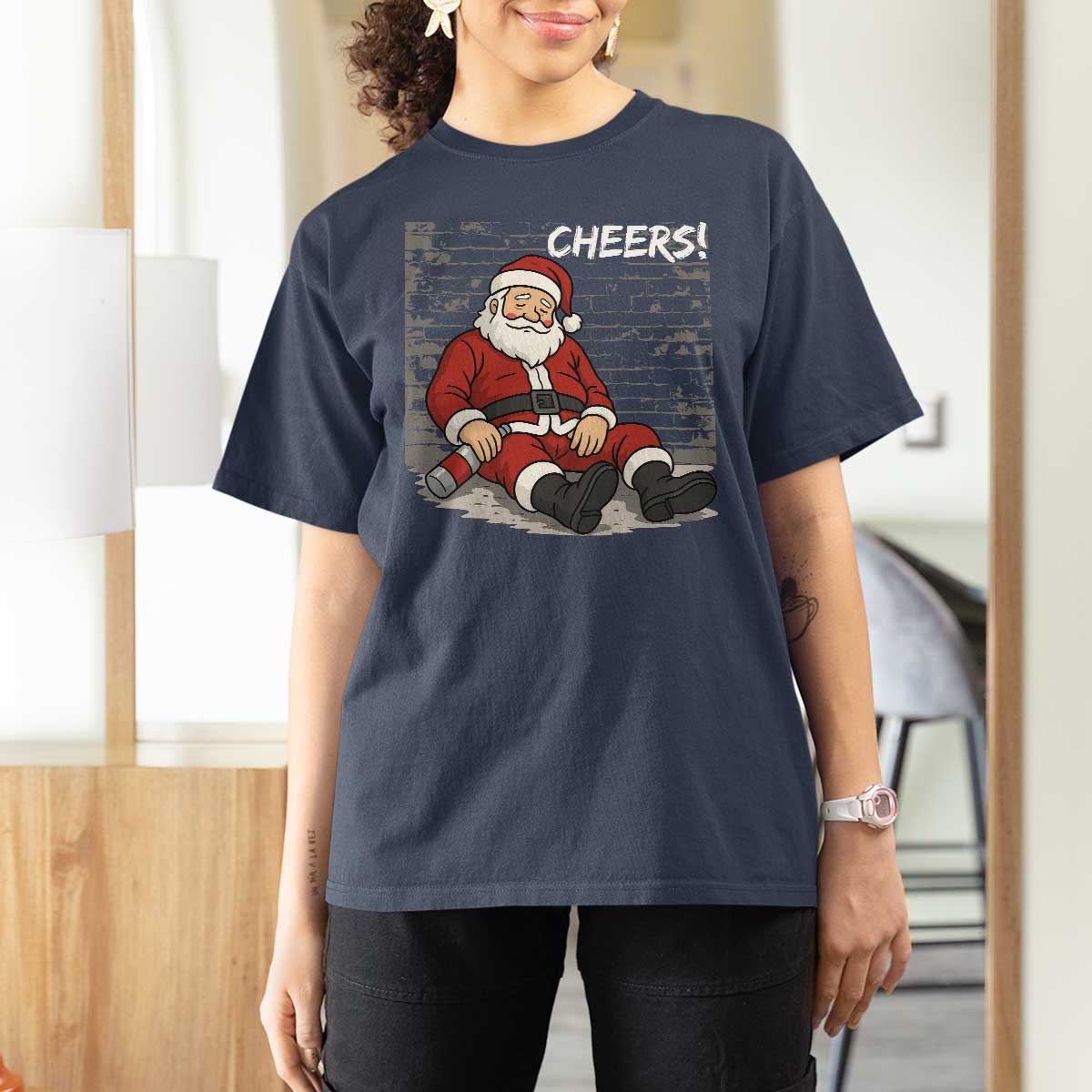 Funny Christmas Santa Claus Drinking Beer T Shirt For Women Wonderful Time - Wonder Print Shop
