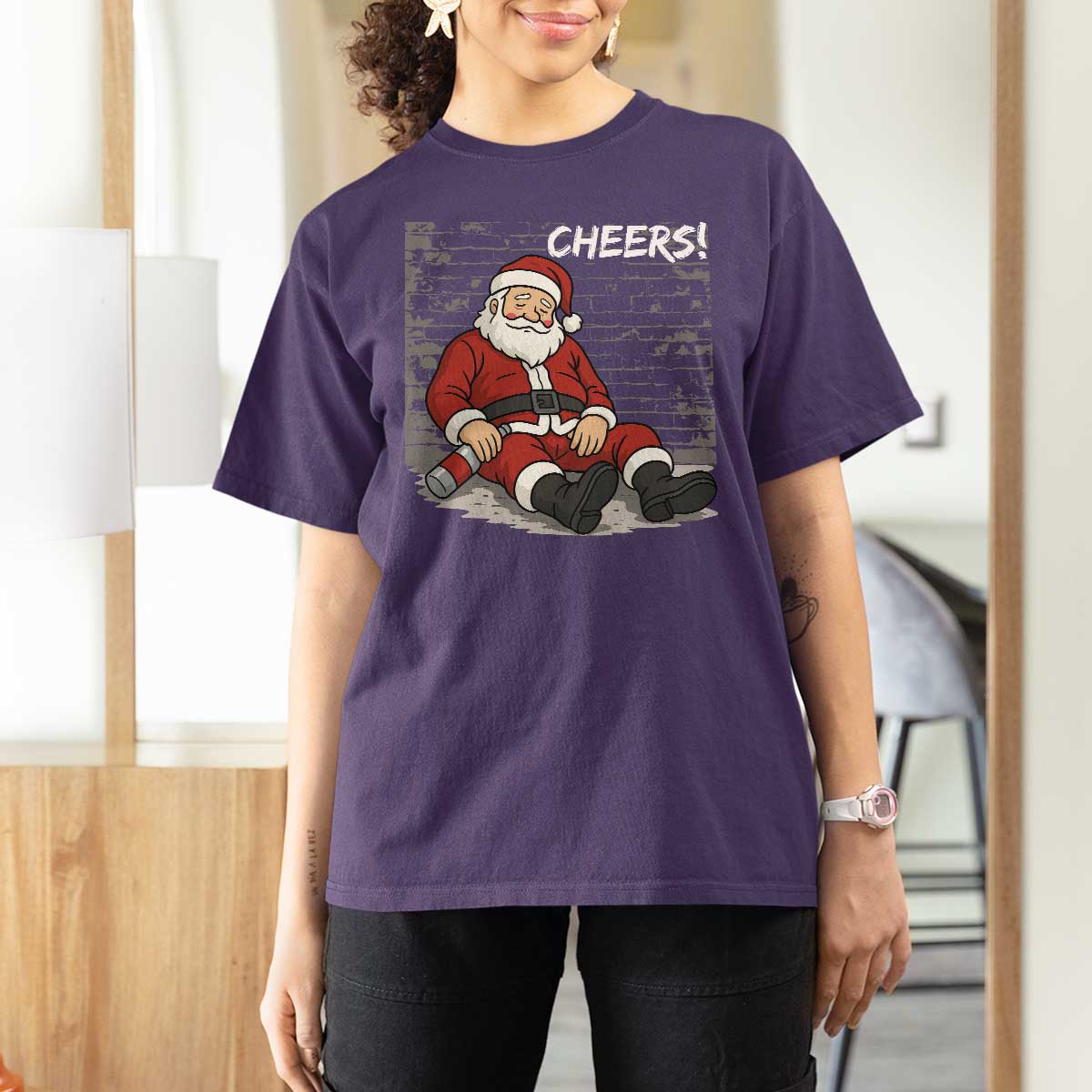 Funny Christmas Santa Claus Drinking Beer T Shirt For Women Wonderful Time - Wonder Print Shop