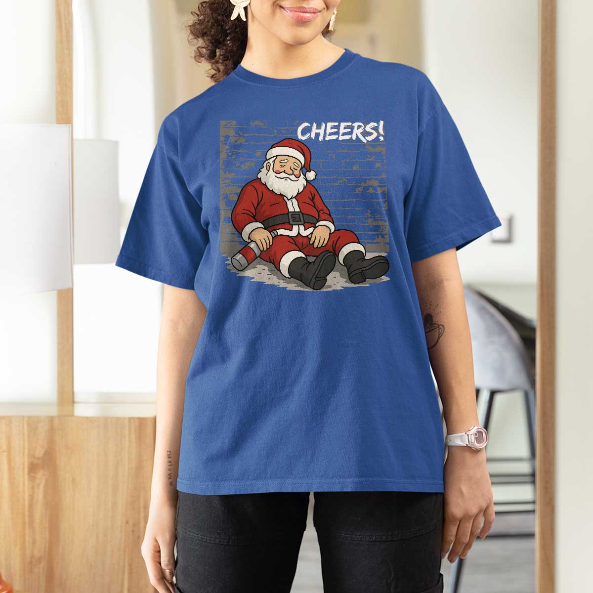 Funny Christmas Santa Claus Drinking Beer T Shirt For Women Wonderful Time - Wonder Print Shop
