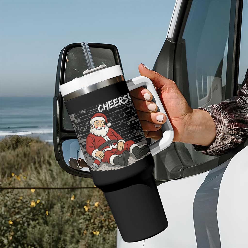 Funny Christmas Santa Claus Drinking Beer Tumbler With Handle Wonderful Time - Wonder Print Shop