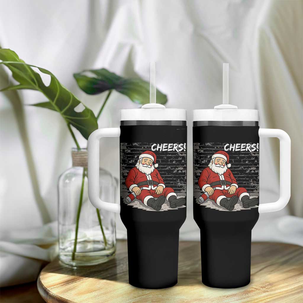 Funny Christmas Santa Claus Drinking Beer Tumbler With Handle Wonderful Time - Wonder Print Shop