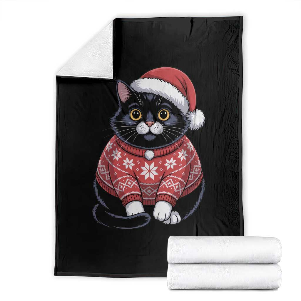 Christmas Black Cat Throw Blanket Catmas Gift For New Year - Wonder Print Shop