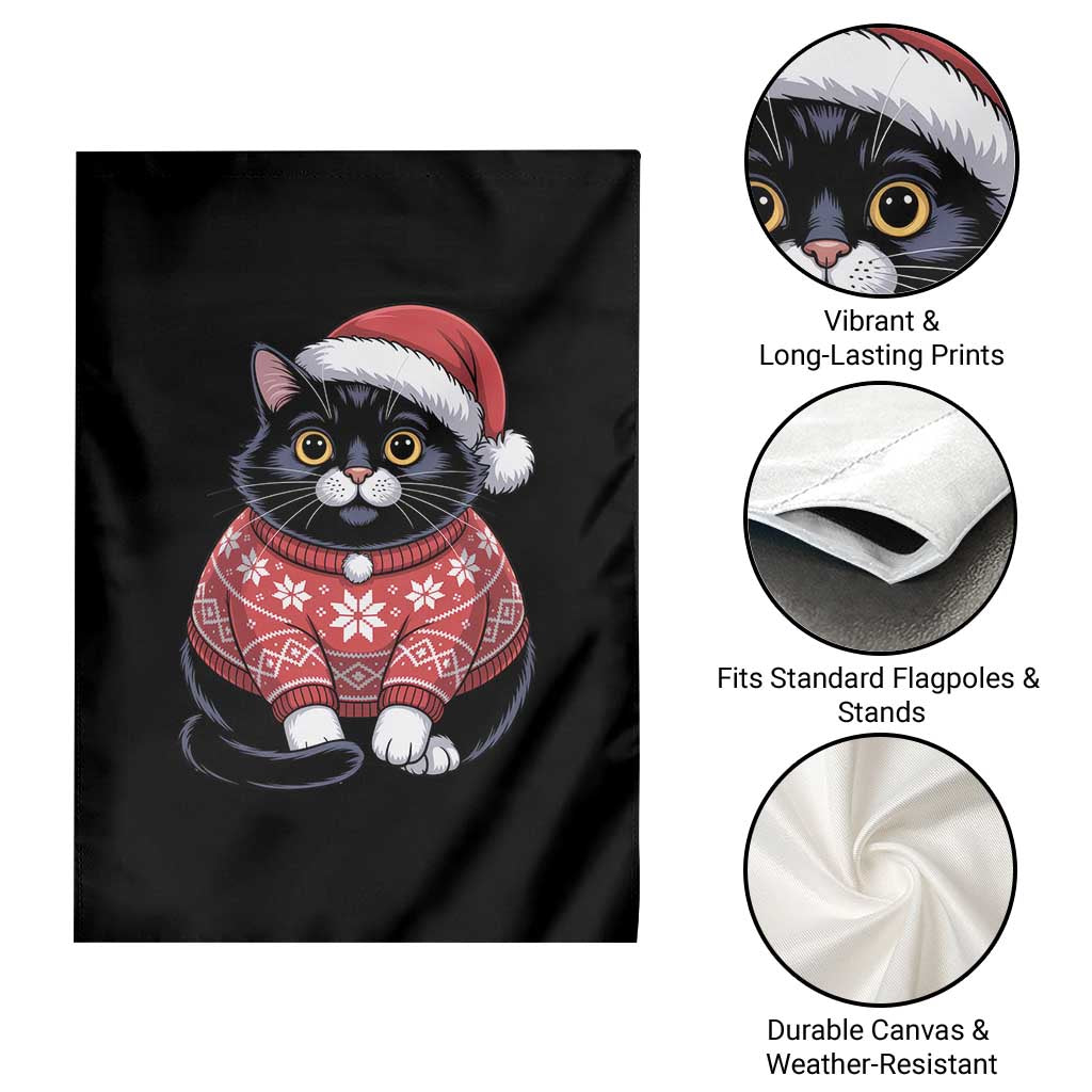 Christmas Black Cat Garden Flag Catmas Gift For New Year - Wonder Print Shop