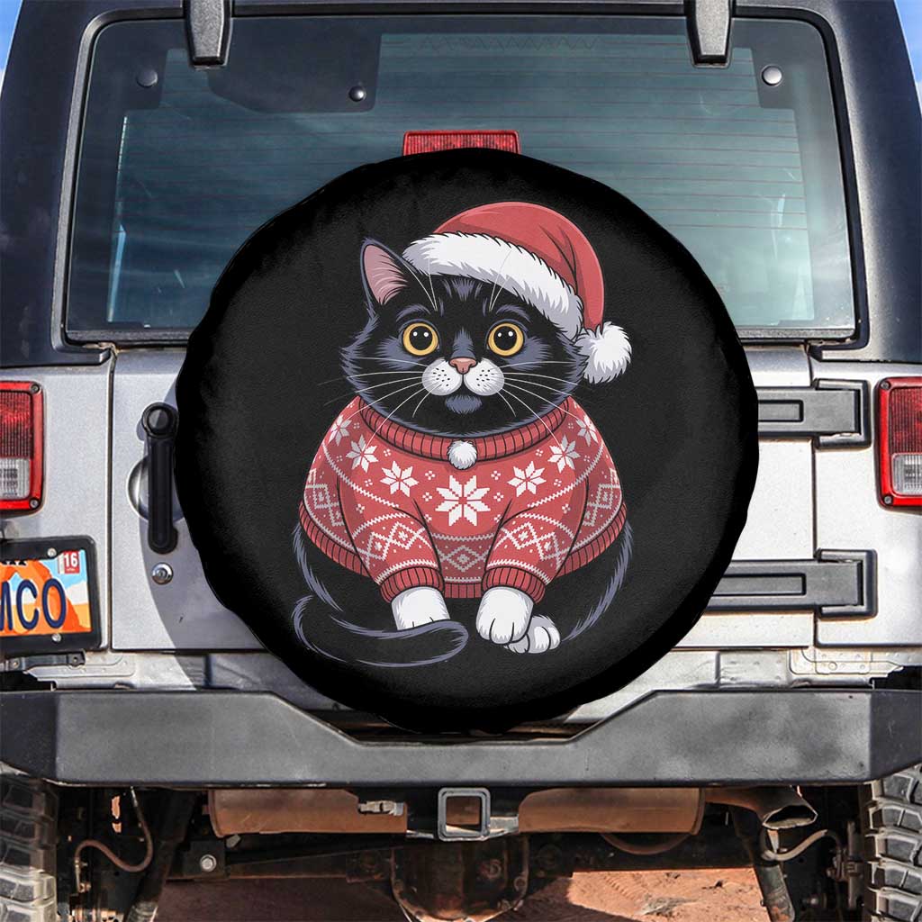 Christmas Black Cat Spare Tire Cover Catmas Gift For New Year - Wonder Print Shop
