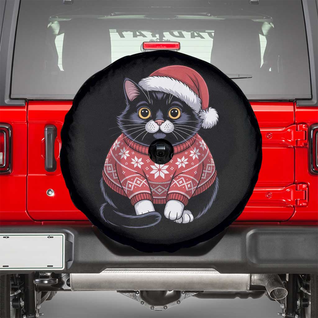 Christmas Black Cat Spare Tire Cover Catmas Gift For New Year - Wonder Print Shop