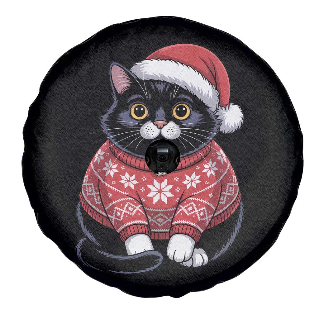 Christmas Black Cat Spare Tire Cover Catmas Gift For New Year - Wonder Print Shop