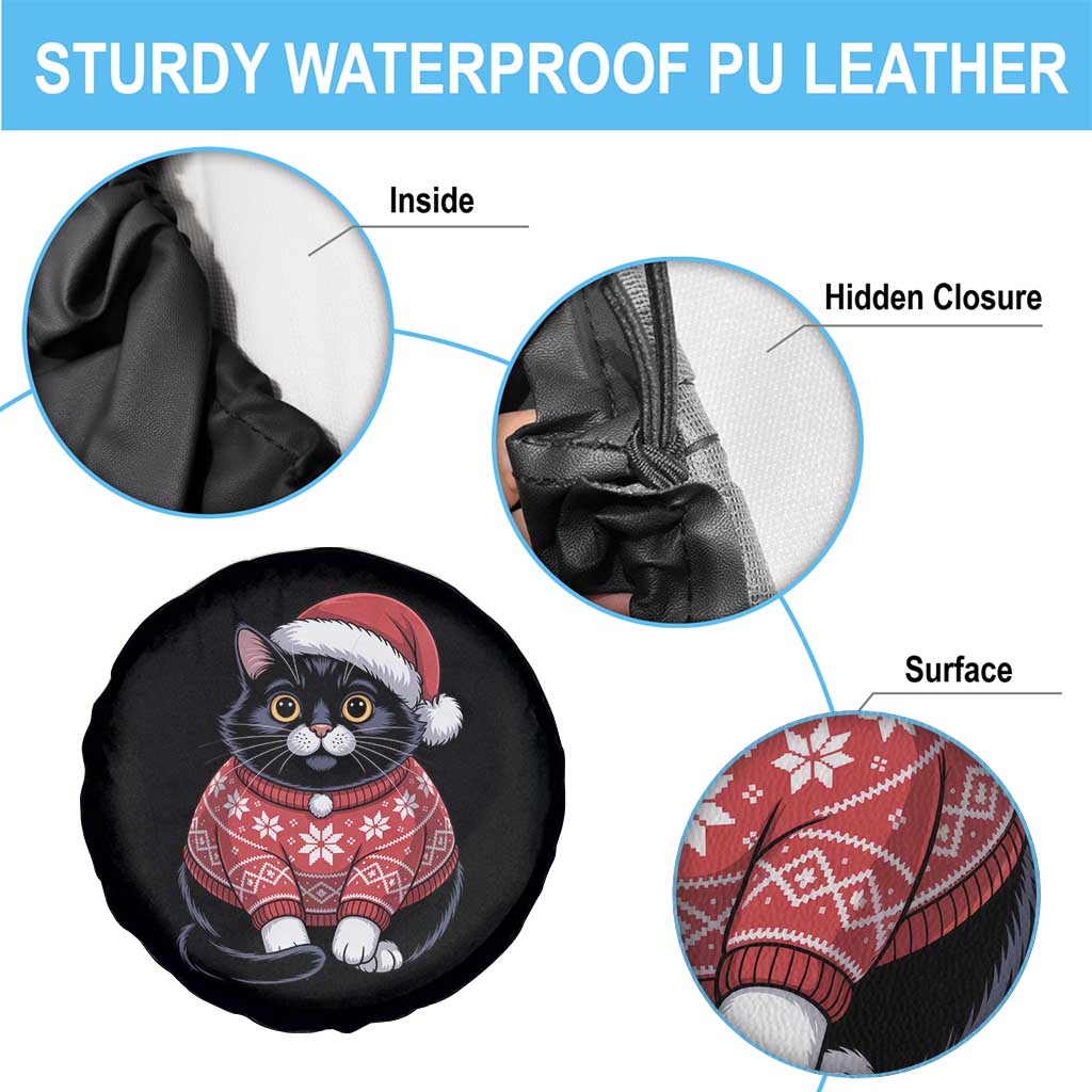 Christmas Black Cat Spare Tire Cover Catmas Gift For New Year - Wonder Print Shop