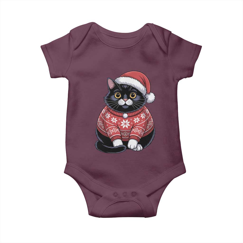 Christmas Black Cat Baby Onesie Catmas Gift For New Year - Wonder Print Shop