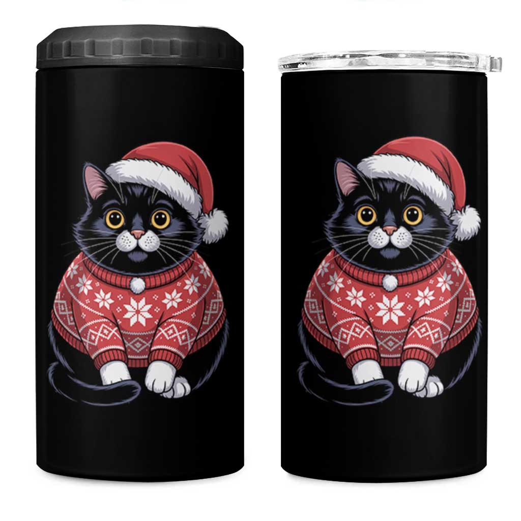 Christmas Black Cat 4 in 1 Can Cooler Tumbler Catmas Gift For New Year - Wonder Print Shop
