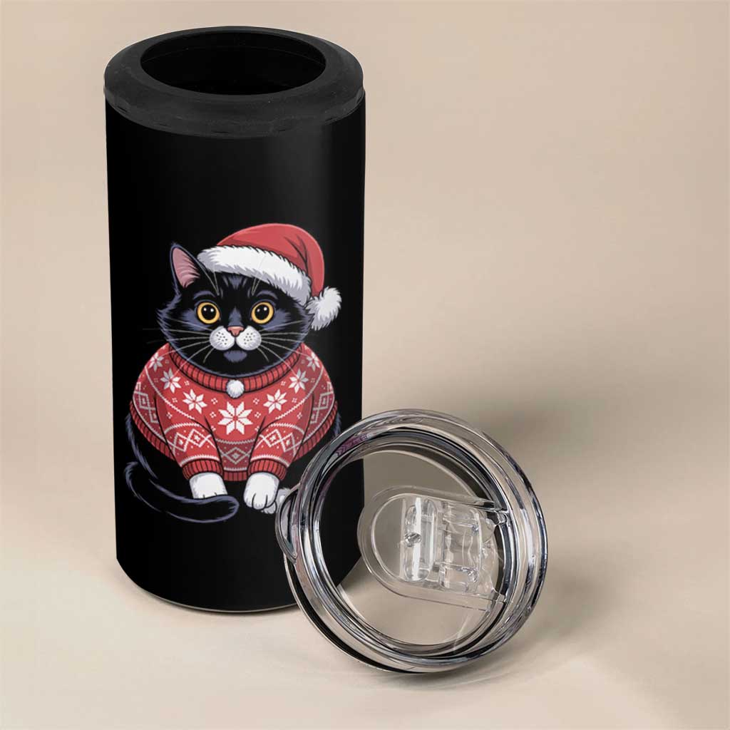 Christmas Black Cat 4 in 1 Can Cooler Tumbler Catmas Gift For New Year - Wonder Print Shop