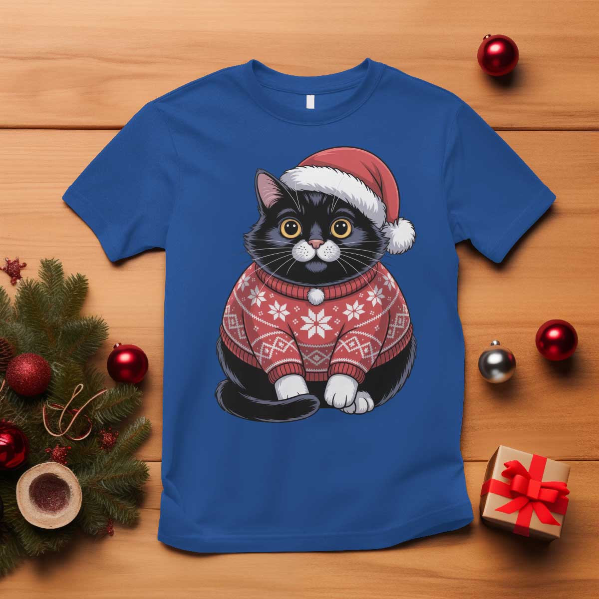 Christmas Black Cat T Shirt Catmas Gift For New Year - Wonder Print Shop