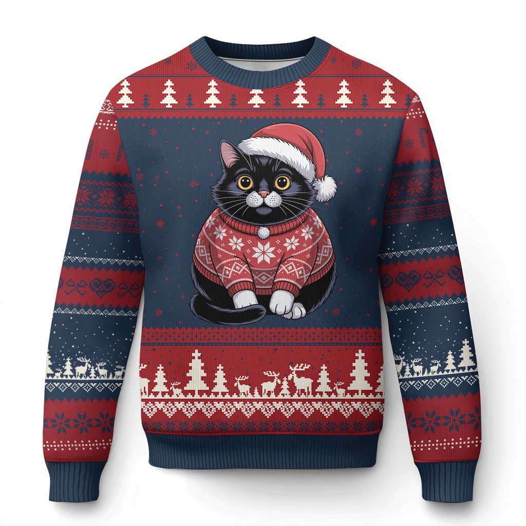 Xmas Black Cat Ugly Christmas Sweater Catmas Gift For New Year - Wonder Print Shop