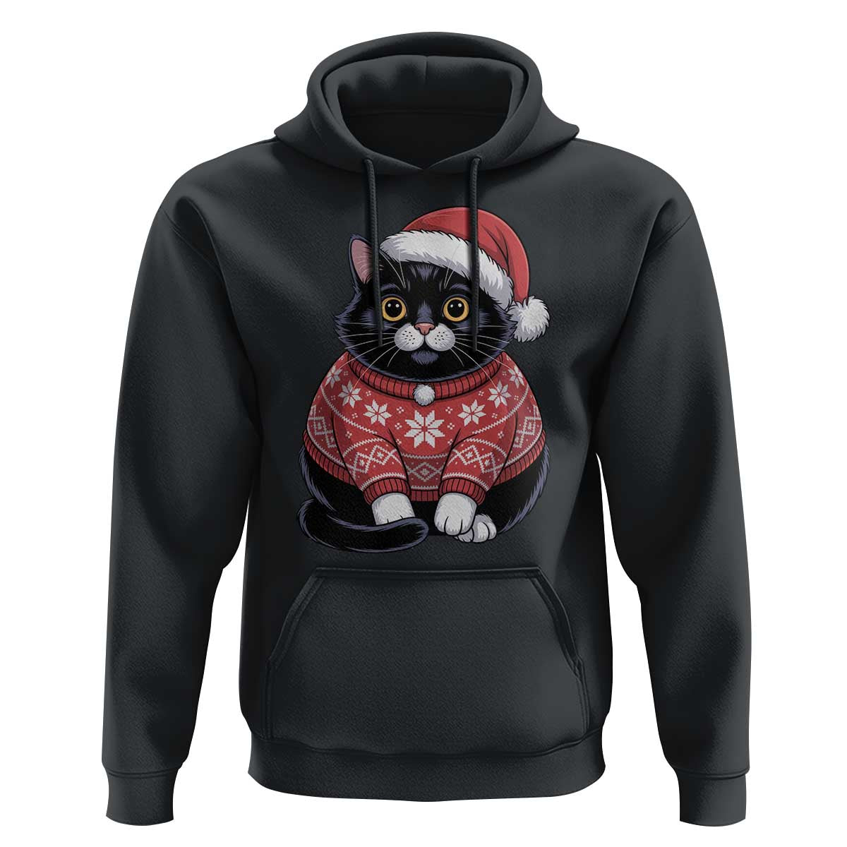Christmas Black Cat Hoodie Catmas Gift For New Year - Wonder Print Shop