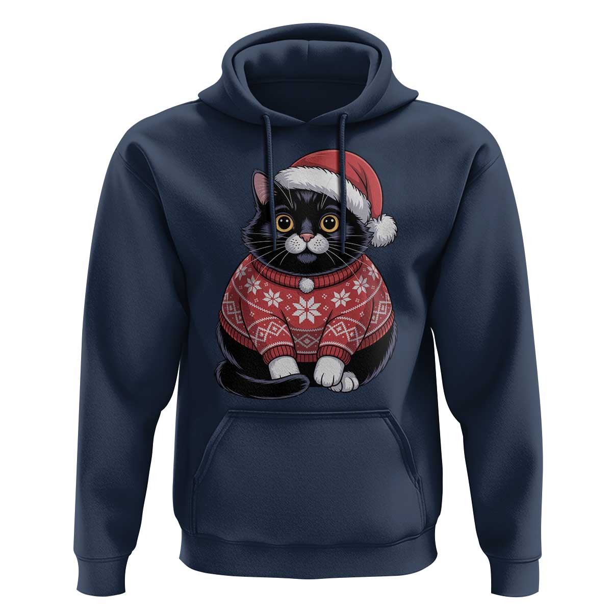 Christmas Black Cat Hoodie Catmas Gift For New Year - Wonder Print Shop