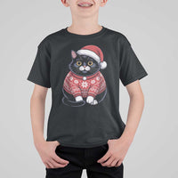 Christmas Black Cat T Shirt For Kid Catmas Gift For New Year - Wonder Print Shop