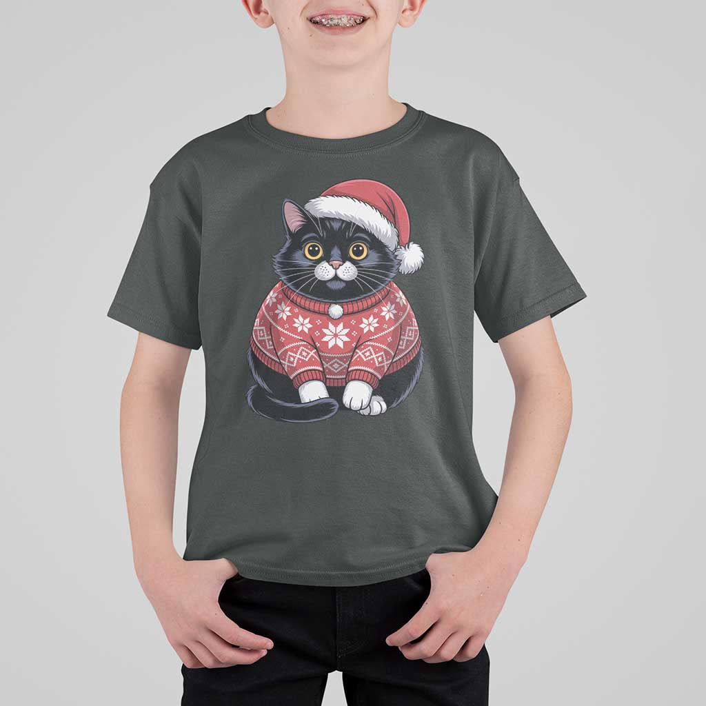 Christmas Black Cat T Shirt For Kid Catmas Gift For New Year - Wonder Print Shop