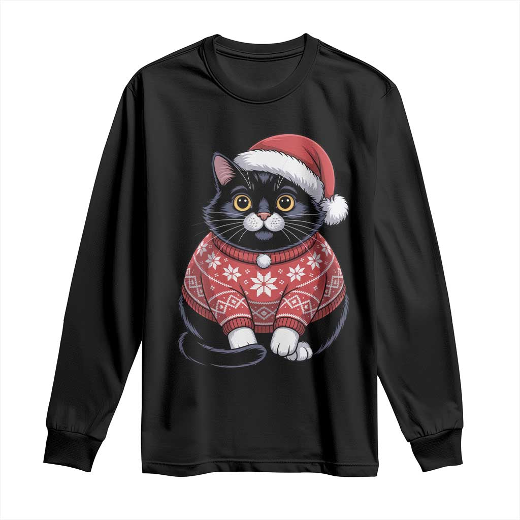 Christmas Black Cat Long Sleeve Shirt Catmas Gift For New Year - Wonder Print Shop