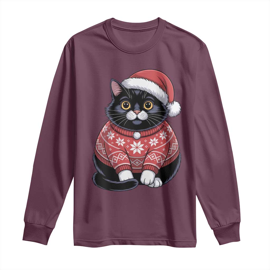 Christmas Black Cat Long Sleeve Shirt Catmas Gift For New Year - Wonder Print Shop