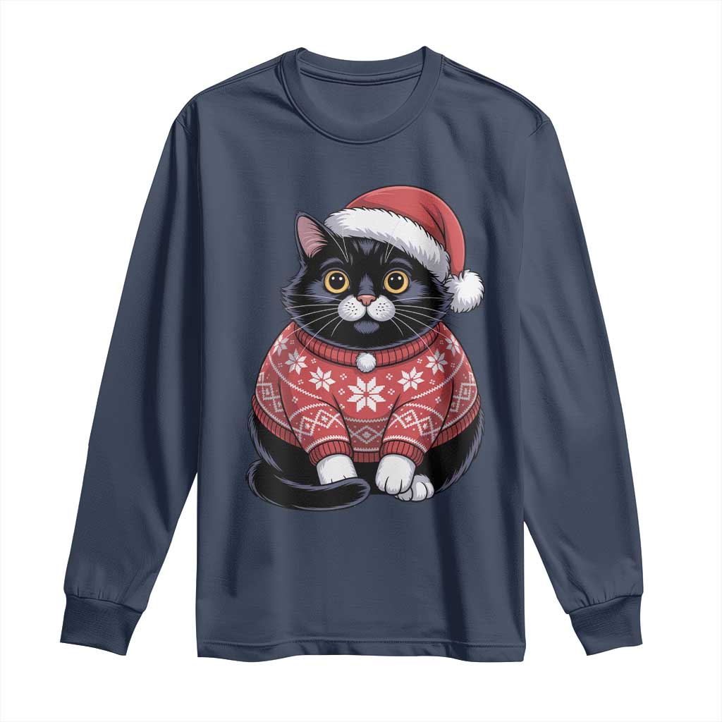 Christmas Black Cat Long Sleeve Shirt Catmas Gift For New Year - Wonder Print Shop