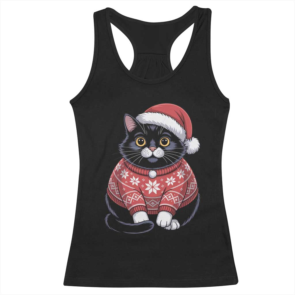 Christmas Black Cat Racerback Tank Top Catmas Gift For New Year - Wonder Print Shop
