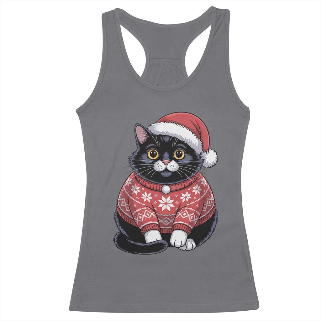 Christmas Black Cat Racerback Tank Top Catmas Gift For New Year - Wonder Print Shop