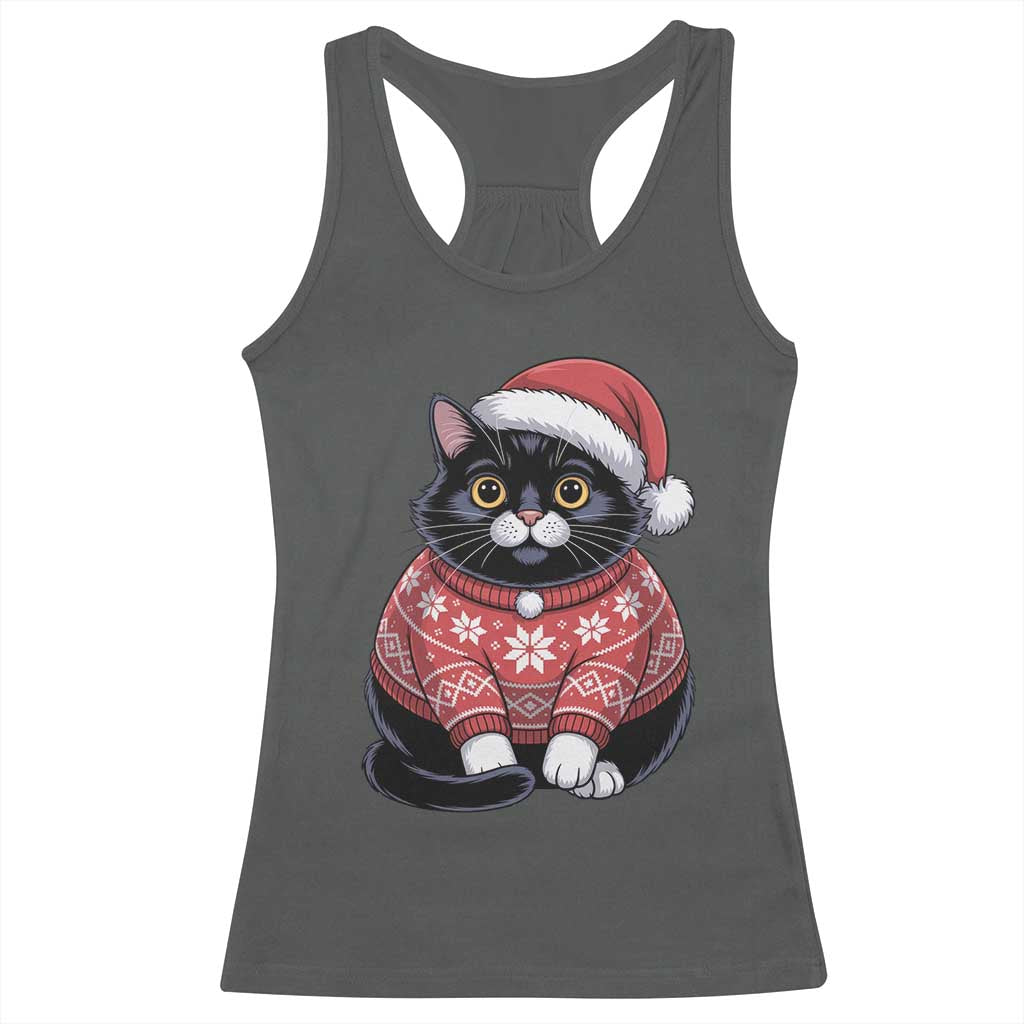 Christmas Black Cat Racerback Tank Top Catmas Gift For New Year - Wonder Print Shop