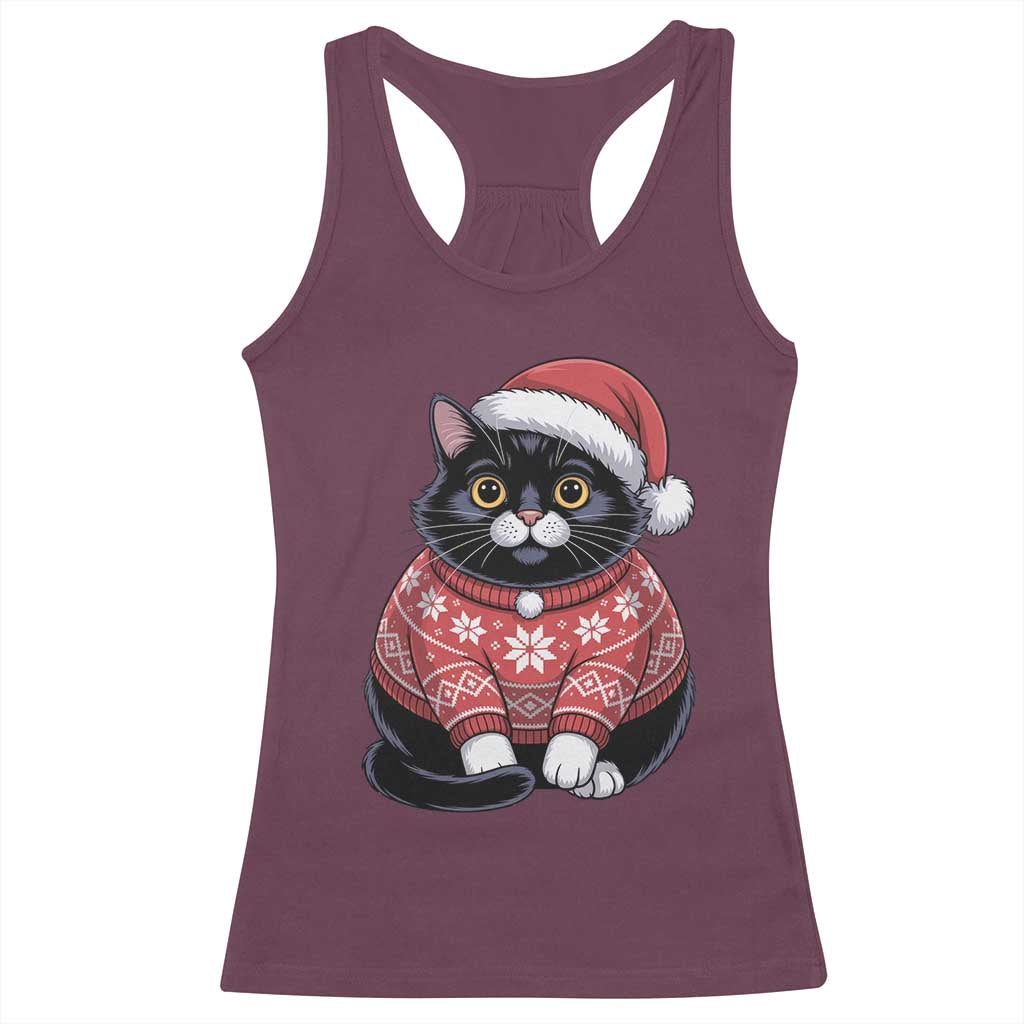 Christmas Black Cat Racerback Tank Top Catmas Gift For New Year - Wonder Print Shop