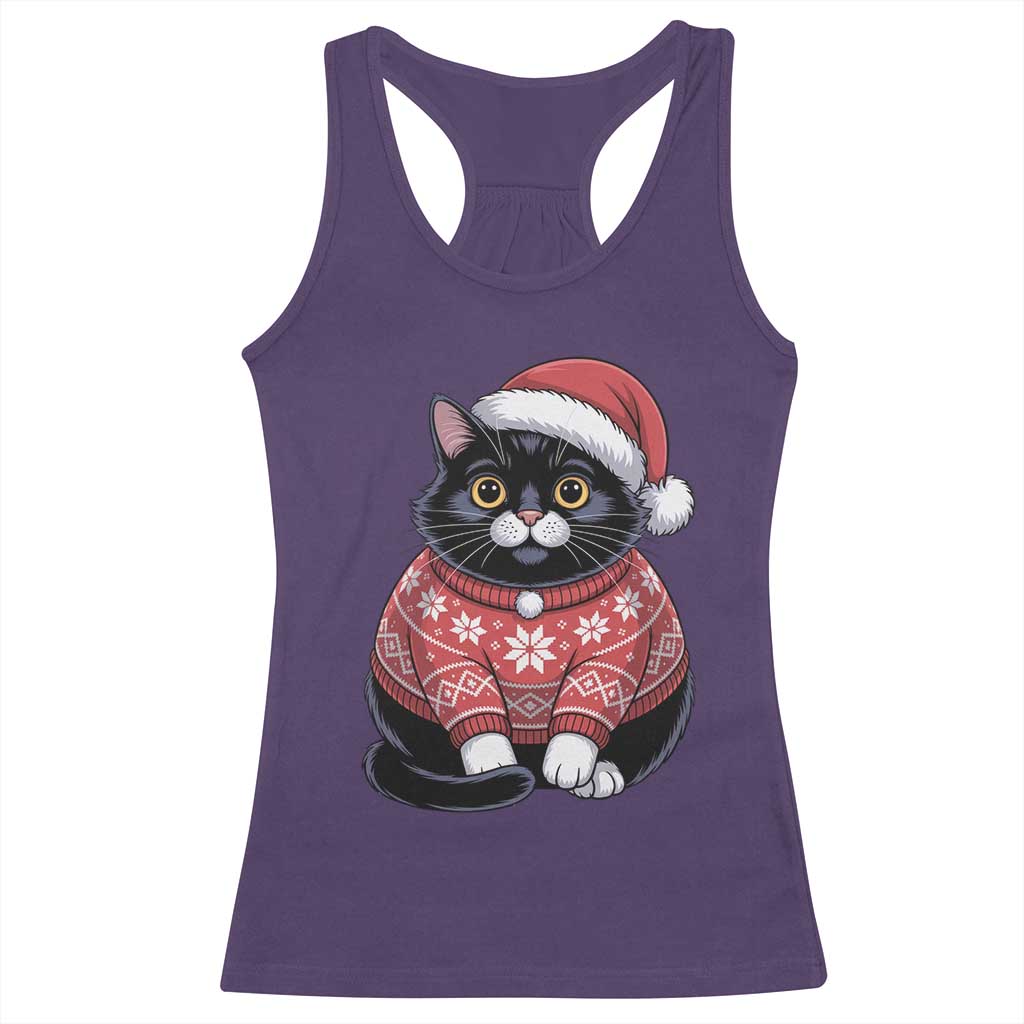 Christmas Black Cat Racerback Tank Top Catmas Gift For New Year - Wonder Print Shop