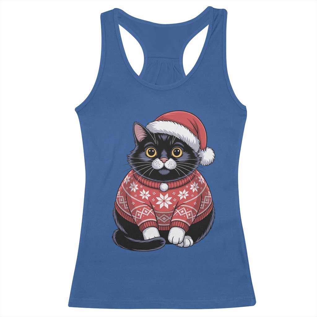 Christmas Black Cat Racerback Tank Top Catmas Gift For New Year - Wonder Print Shop