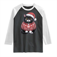 Christmas Black Cat Raglan Shirt Catmas Gift For New Year - Wonder Print Shop