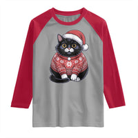 Christmas Black Cat Raglan Shirt Catmas Gift For New Year - Wonder Print Shop