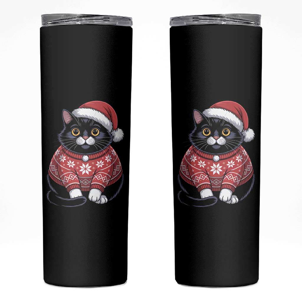 Christmas Black Cat Skinny Tumbler Catmas Gift For New Year - Wonder Print Shop