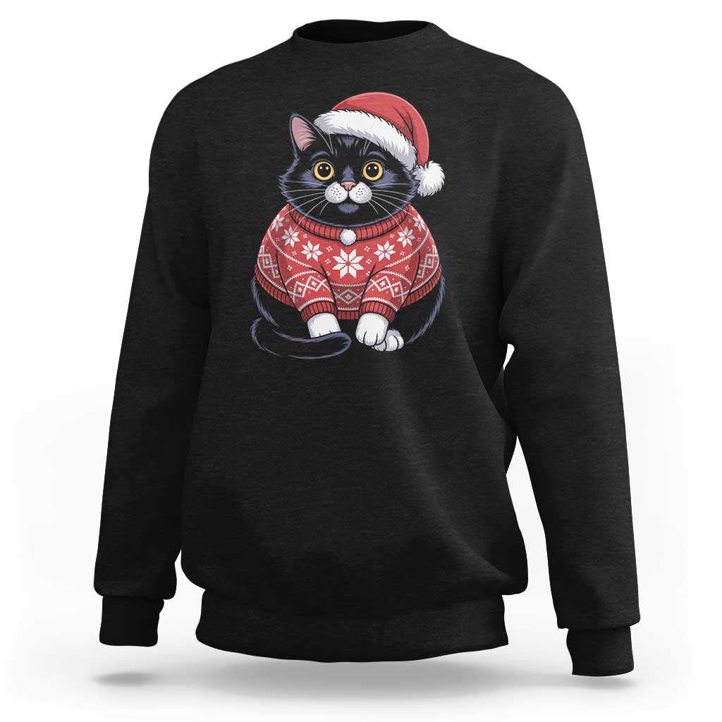 Christmas Black Cat Sweatshirt Catmas Gift For New Year - Wonder Print Shop